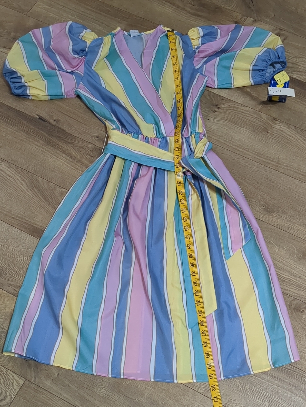 Vintage Papper Moon puffy sleeve pastel striped Juniors midi dress Size 5 NWT - Picture 7 of 12